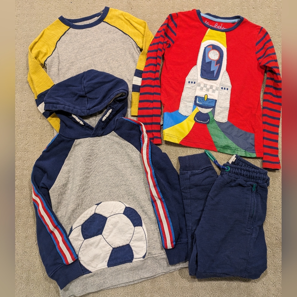 Lot of Boys Mini Boden shirts, hoodie, knit pants size 5-6 VGUC